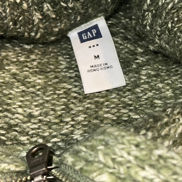 GAP wool blend zip up turtleneck green white speckled sweater Sz M - Picture 2 of 3